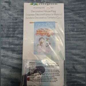 Evergreen Decorative House Flag with Snowman In A Jar!